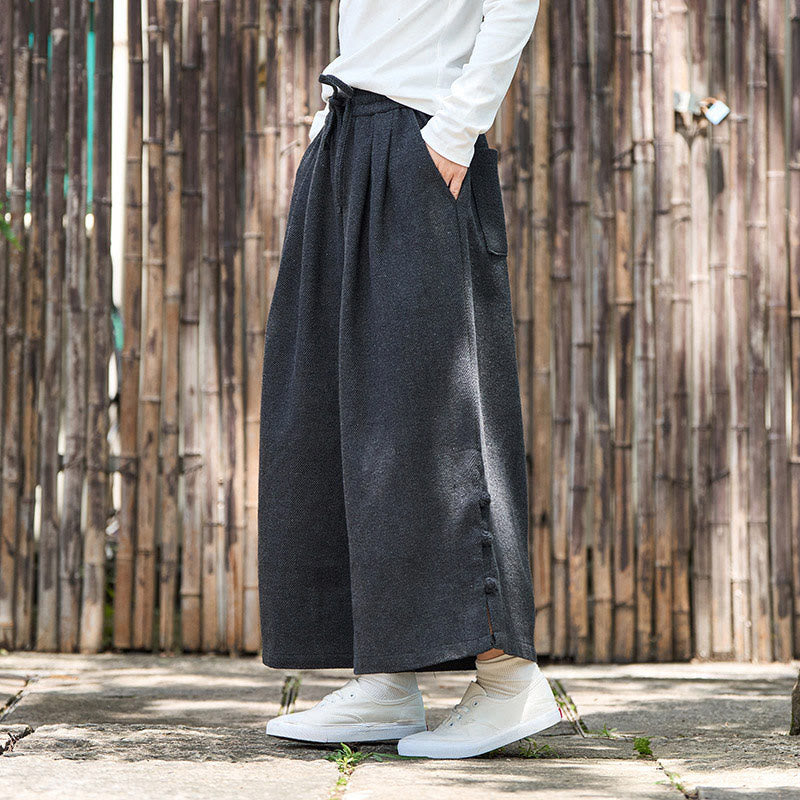 Buddha Stones冬用 中国風 カエルボタンデザイン コーデュロイ サーマル メンズ ワイドレッグパンツ ポケット付き - image 5