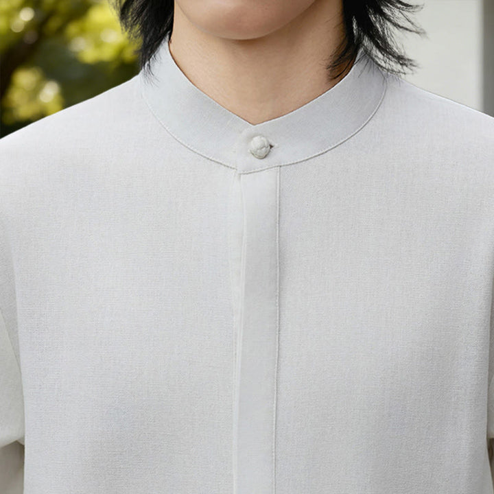 Buddha Stones秋冬 無地 ホワイト メンズ 長袖 コットン リネン シャツ コーデュロイ 着物 - image 8