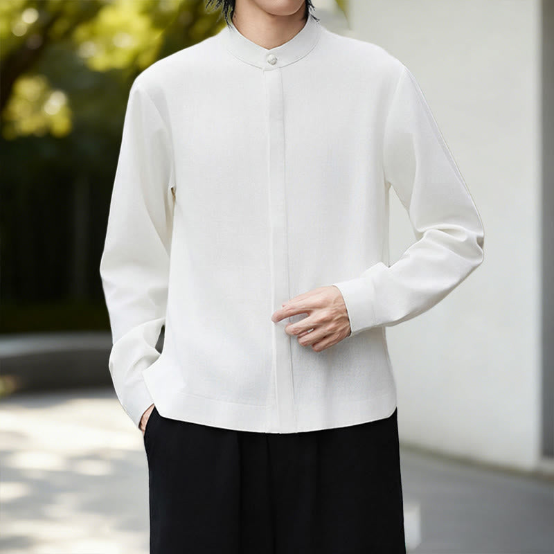 Buddha Stones秋冬 無地 ホワイト メンズ 長袖 コットン リネン シャツ コーデュロイ 着物 - image 7