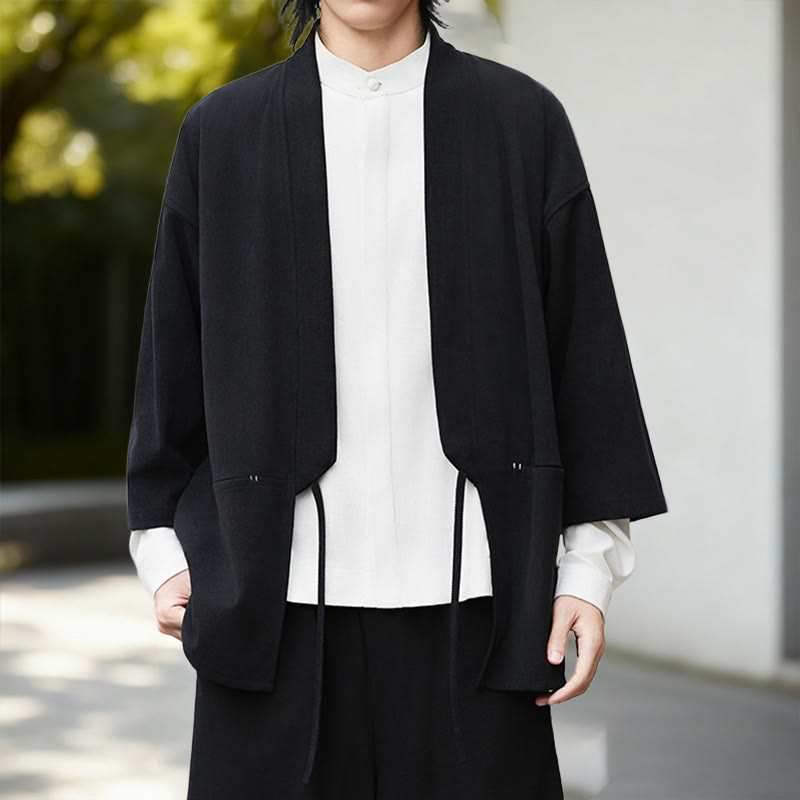 Buddha Stones無地 オープンフロント 長袖 コーデュロイ ジャケット メンズ 着物 コットン リネン シャツ - image 5