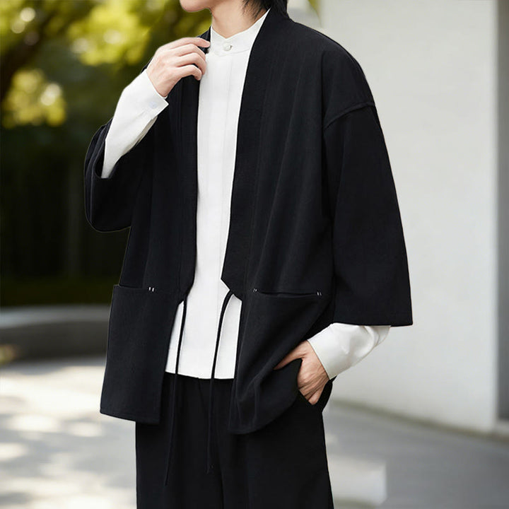 Buddha Stones無地 オープンフロント 長袖 コーデュロイ ジャケット メンズ 着物 コットン リネン シャツ - image 4