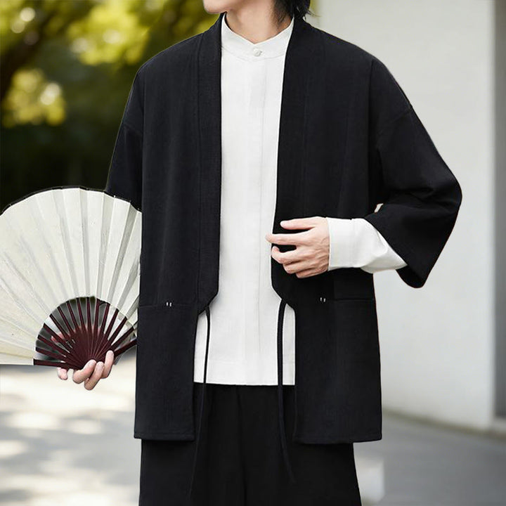 Buddha Stones無地 オープンフロント 長袖 コーデュロイ ジャケット メンズ 着物 コットン リネン シャツ - image 2