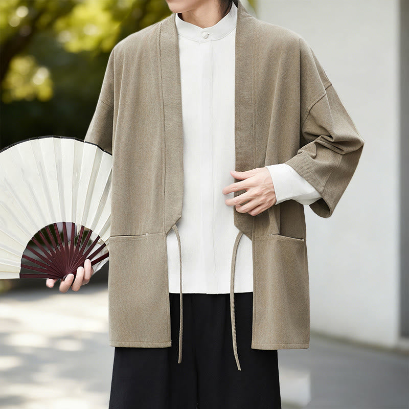 Buddha Stones無地 オープンフロント 長袖 コーデュロイ ジャケット メンズ 着物 コットン リネン シャツ - image 16