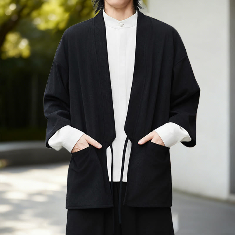 Buddha Stones秋冬 無地 ホワイト メンズ 長袖 コットン リネン シャツ コーデュロイ 着物 - image 11