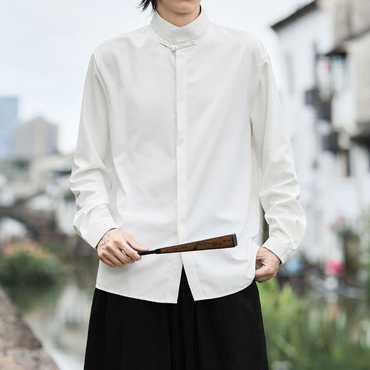 Buddha Stones無地 カエルボタン 長袖 コットン メンズシャツ - image 8