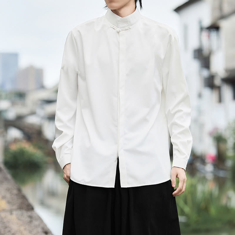 Buddha Stones無地 カエルボタン 長袖 コットン メンズシャツ - image 7