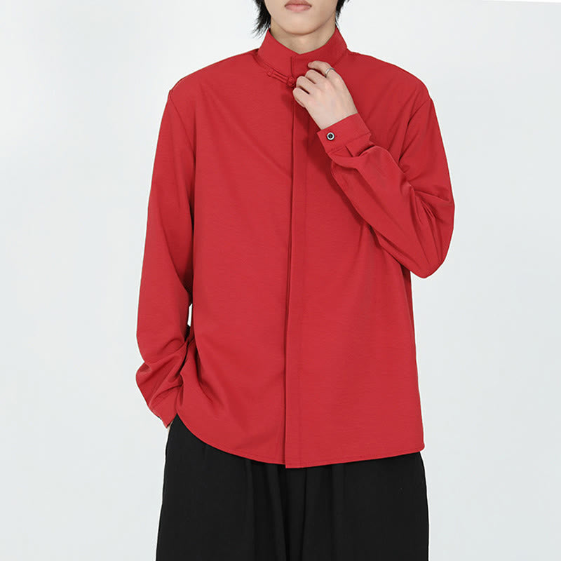 Buddha Stones無地 カエルボタン 長袖 コットン メンズシャツ - image 13