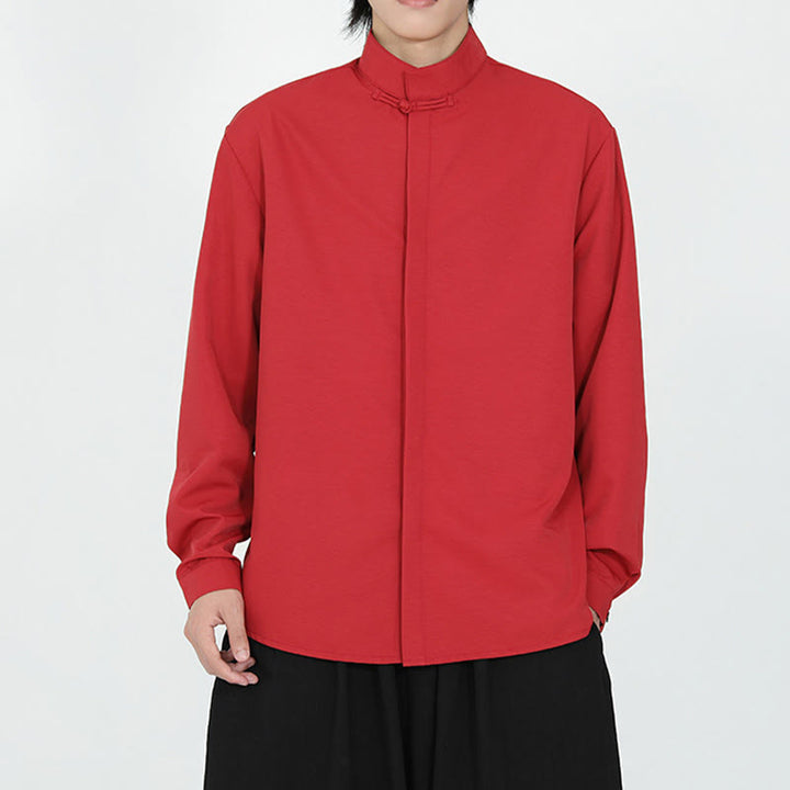 Buddha Stones無地 カエルボタン 長袖 コットン メンズシャツ - image 11