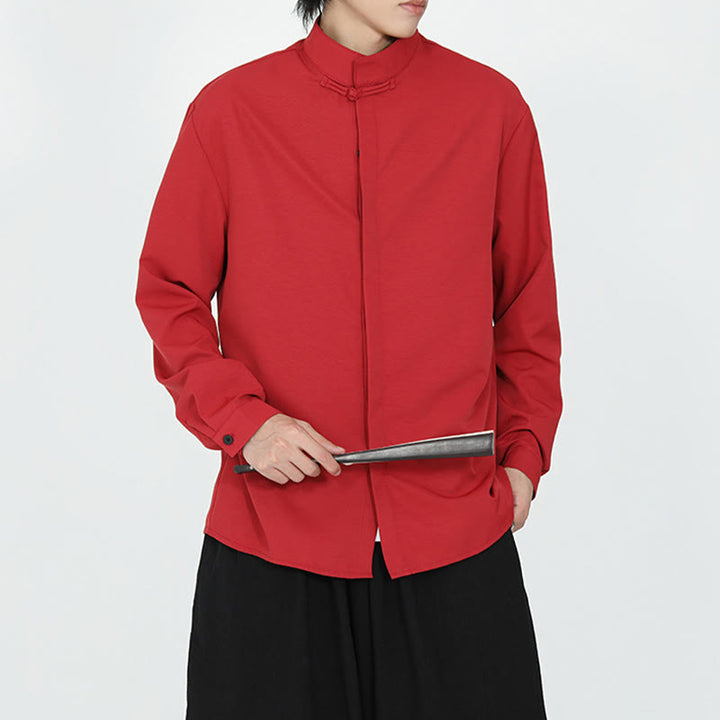 Buddha Stones無地 カエルボタン 長袖 コットン メンズシャツ - image 12