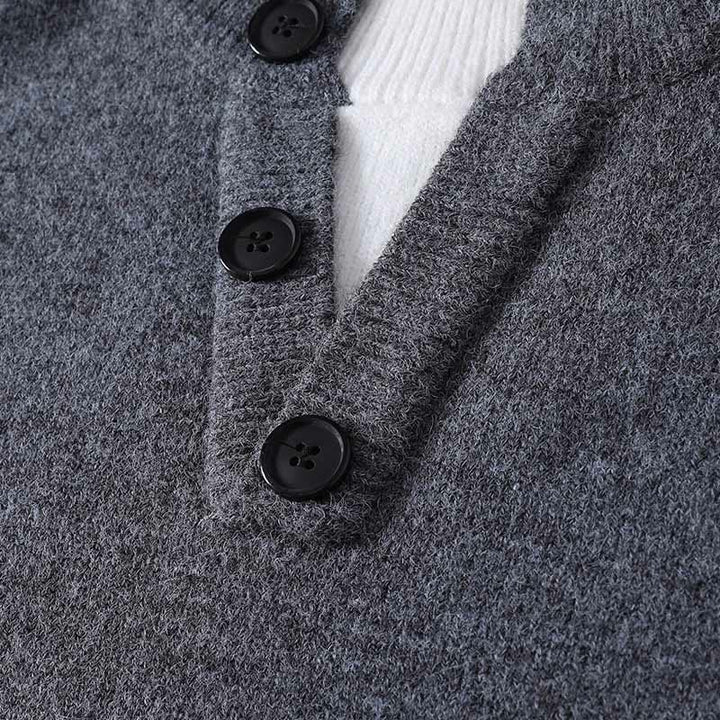 Buddha Stones冬用ボタン クルーネックデザイン 暖かいメンズ 長袖 ニットセーター - image 3