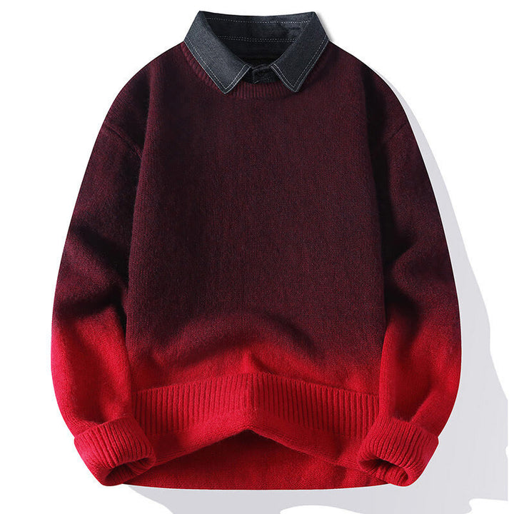 Buddha Stones冬 スタンドカラー グラデーションカラーデザイン 暖かい メンズ 長袖 ニットセーター - 赤 - US/UK/AU44、 EU54 (4XL) - image 2