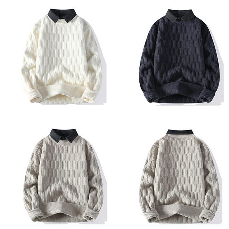 Buddha Stones冬用 ブラック スタンドカラー ラインデザイン 暖かい メンズ 長袖 ニットセーター - image 10