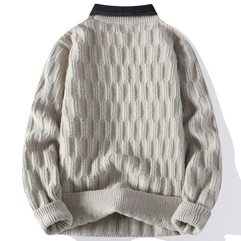 Buddha Stones冬用 ブラック スタンドカラー ラインデザイン 暖かい メンズ 長袖 ニットセーター - image 1