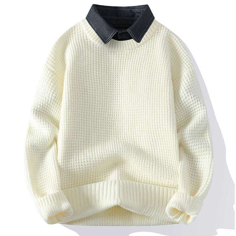 Buddha Stones冬用 ブラック スタンドカラー ワッフル柄 暖かい メンズ 長袖 ニットセーター - 白 - US/UK/AU44、 EU54 (4XL) - image 11