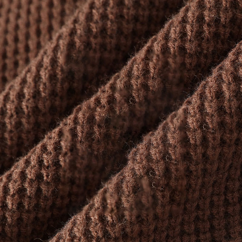 Buddha Stones冬用 ブラック スタンドカラー ワッフル柄 暖かい メンズ 長袖 ニットセーター - image 10