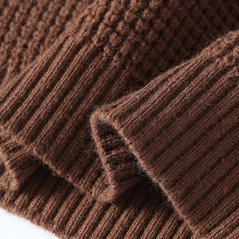 Buddha Stones冬用 ブラック スタンドカラー ワッフル柄 暖かい メンズ 長袖 ニットセーター - image 9