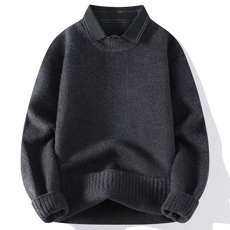 Buddha Stones冬用 ブラック スタンドカラー チェック柄 暖かい メンズ 長袖 ニットセーター - ダークグレー - US/UK/AU44、 EU54 (4XL) - image 5