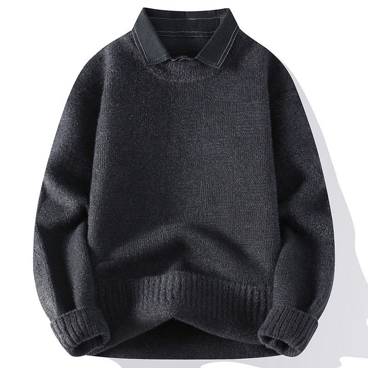 Buddha Stones冬用 ブラック スタンドカラー チェック柄 暖かい メンズ 長袖 ニットセーター - ダークグレー - US/UK/AU44、 EU54 (4XL) - image 5