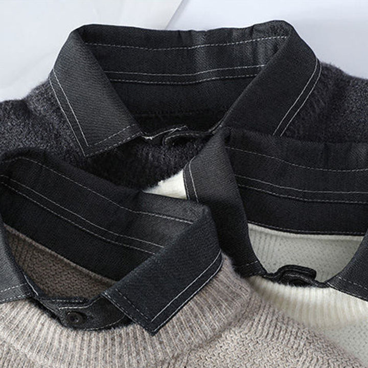 Buddha Stones冬用 ブラック スタンドカラー チェック柄 暖かい メンズ 長袖 ニットセーター - image 7