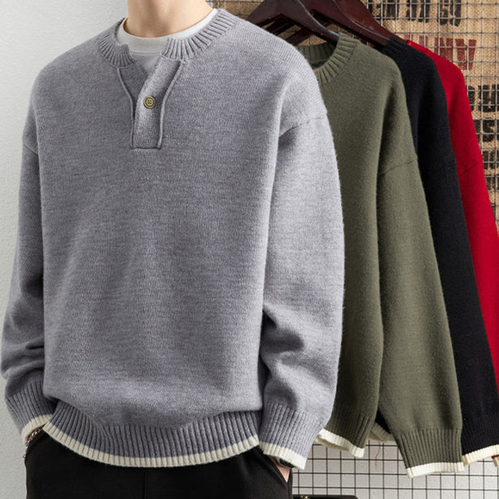 Buddha Stones冬用 Vネック ワンボタンデザイン 暖かい メンズ 長袖 ニットセーター - image 6