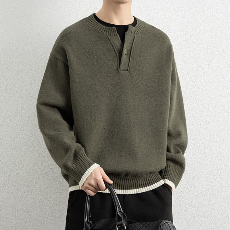 Buddha Stones冬用 Vネック ワンボタンデザイン 暖かい メンズ 長袖 ニットセーター - image 26