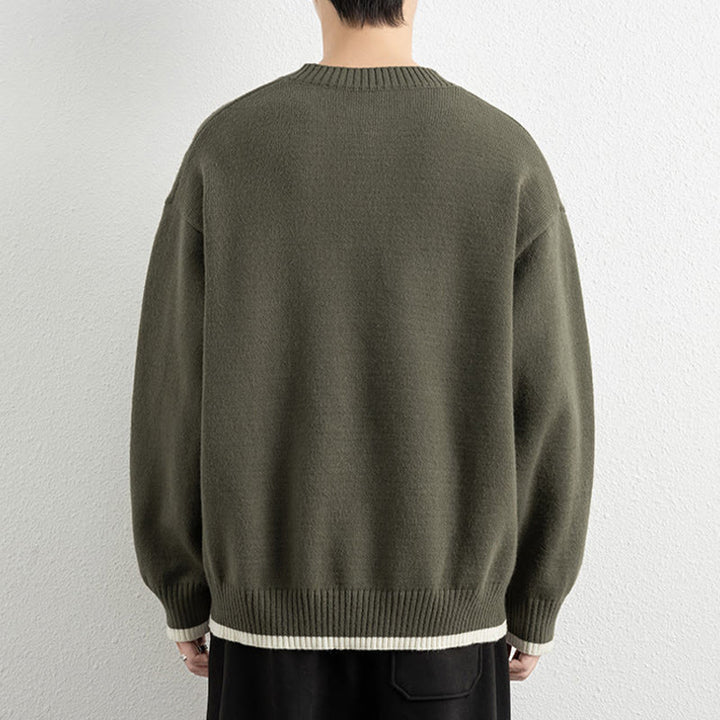 Buddha Stones冬用 Vネック ワンボタンデザイン 暖かい メンズ 長袖 ニットセーター - image 27