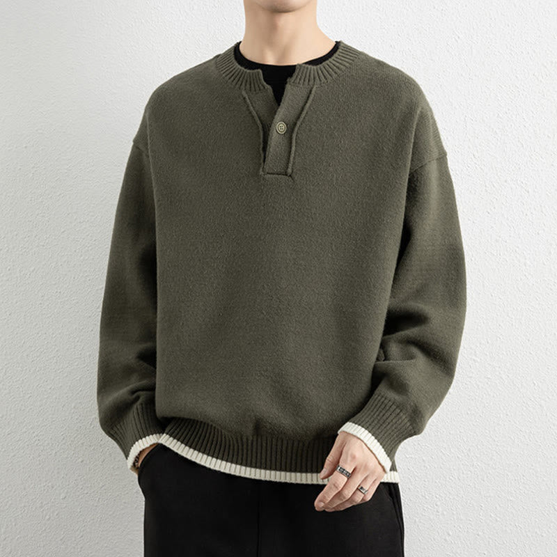 Buddha Stones冬用 Vネック ワンボタンデザイン 暖かい メンズ 長袖 ニットセーター - image 28
