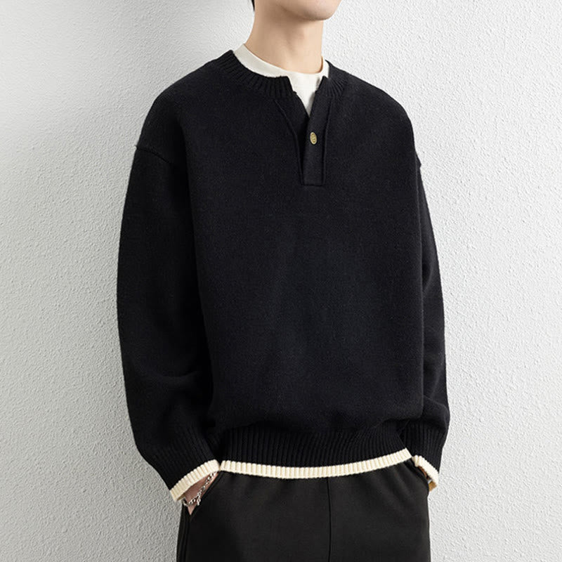 Buddha Stones冬用 Vネック ワンボタンデザイン 暖かい メンズ 長袖 ニットセーター - image 9