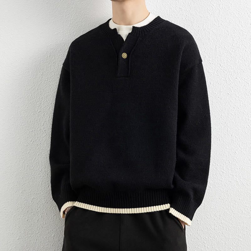 Buddha Stones冬用 Vネック ワンボタンデザイン 暖かい メンズ 長袖 ニットセーター - image 12