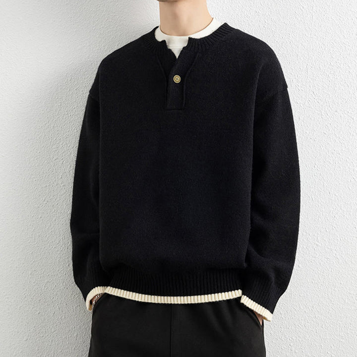 Buddha Stones冬用 Vネック ワンボタンデザイン 暖かい メンズ 長袖 ニットセーター - image 12