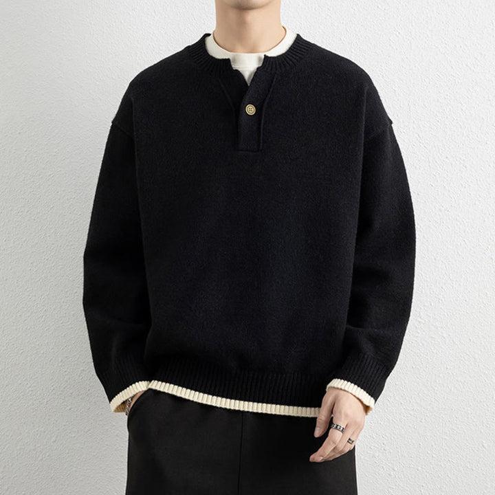 Buddha Stones冬用 Vネック ワンボタンデザイン 暖かい メンズ 長袖 ニットセーター - 黒 - US/UK/AU44、 EU54 (4XL) - image 7