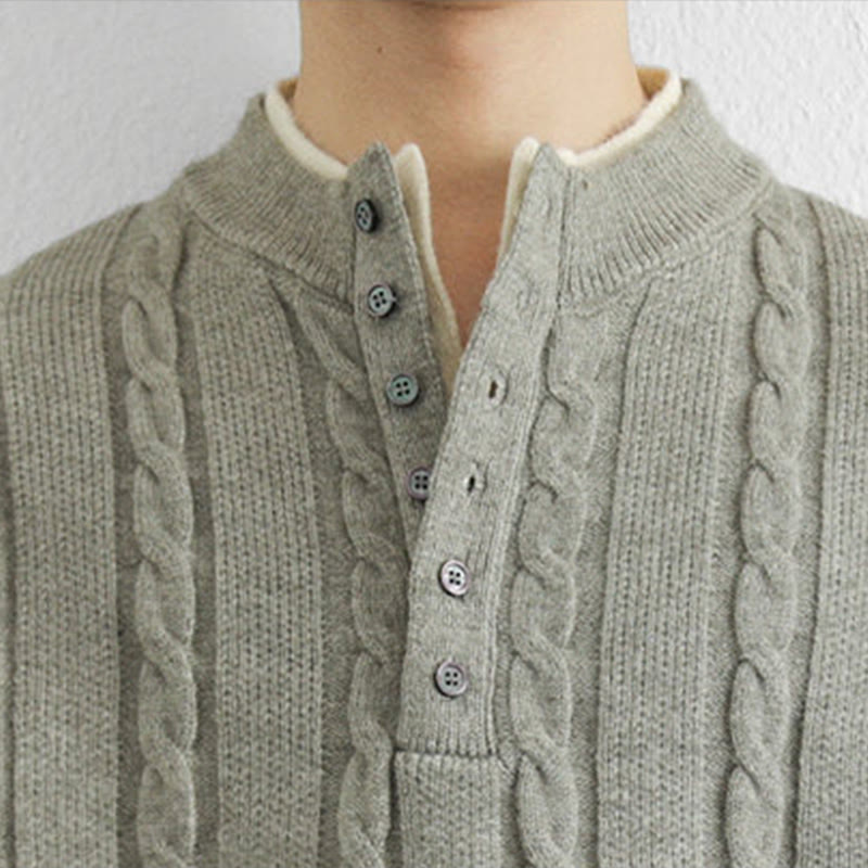 Buddha Stones冬用 Vネック ボタン ツイストデザイン 暖かい メンズ 長袖 ニットセーター - image 19