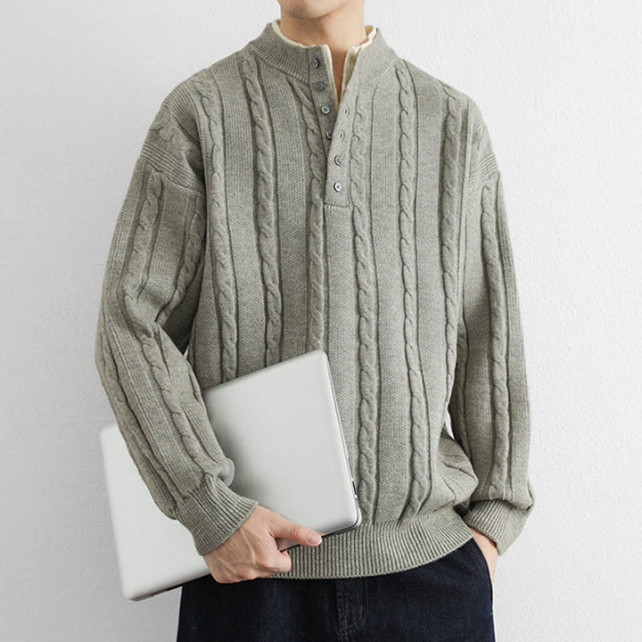 Buddha Stones冬用 Vネック ボタン ツイストデザイン 暖かい メンズ 長袖 ニットセーター - image 15