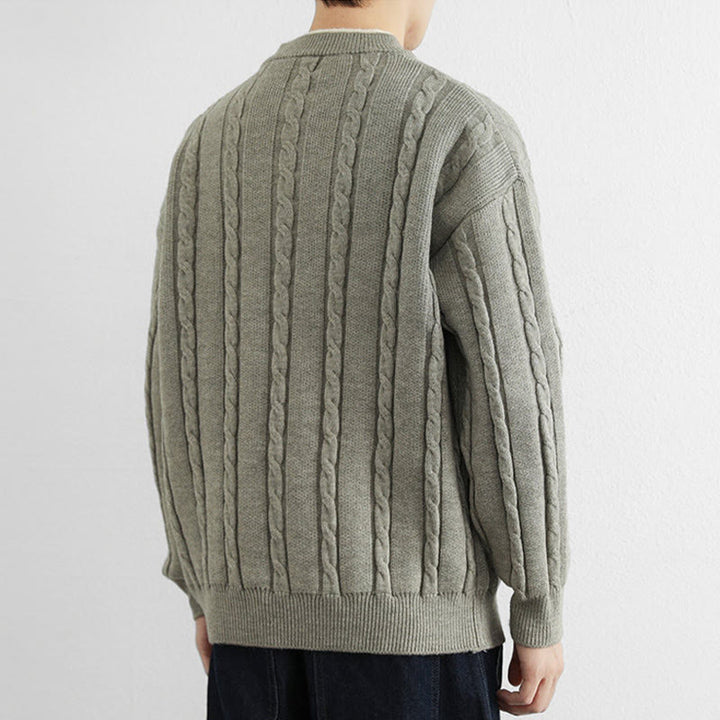 Buddha Stones冬用 Vネック ボタン ツイストデザイン 暖かい メンズ 長袖 ニットセーター - image 16