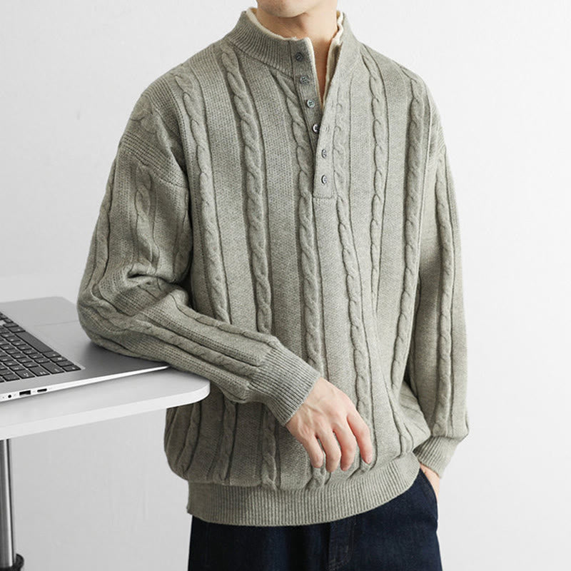 Buddha Stones冬用 Vネック ボタン ツイストデザイン 暖かい メンズ 長袖 ニットセーター - image 17