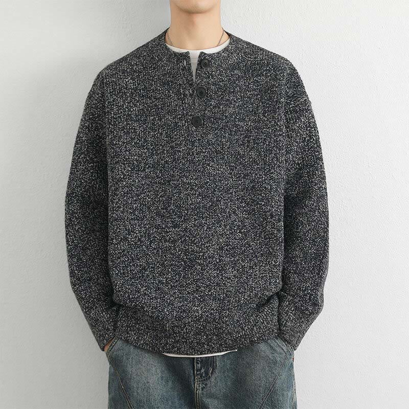 Buddha Stones冬用 Vネック ボタン リブデザイン 暖かい メンズ 長袖 ニットセーター - ダークグレー - US/UK/AU42、 EU52 (3XL) - image 18