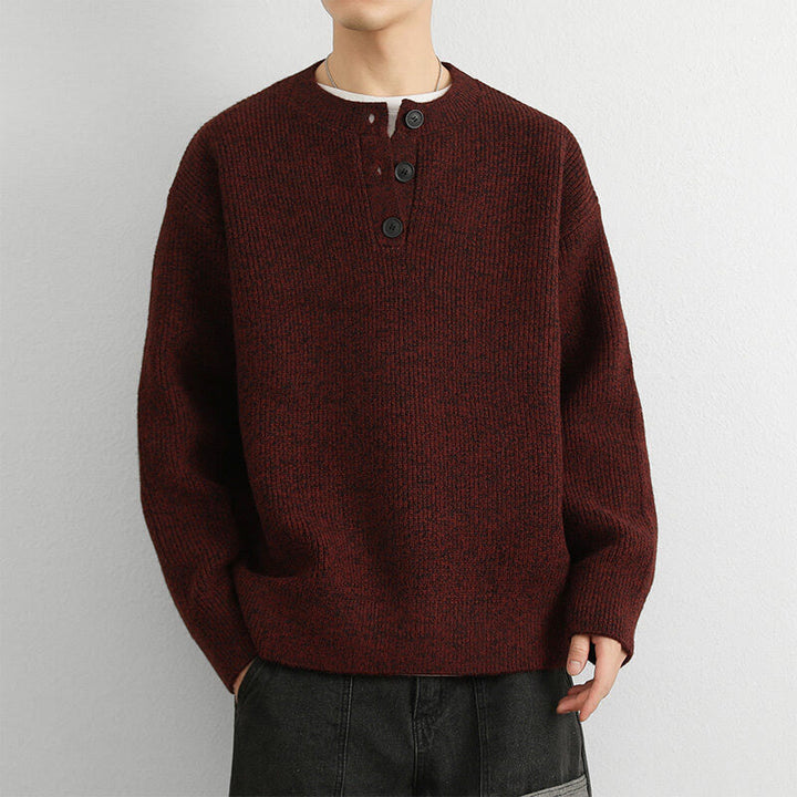 Buddha Stones冬用 Vネック ボタン リブデザイン 暖かい メンズ 長袖 ニットセーター - ダークレッド - US/UK/AU42、 EU52 (3XL) - image 12