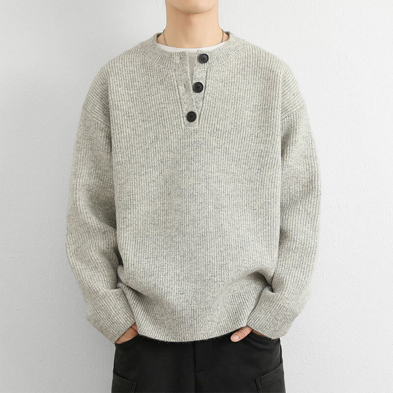 Buddha Stones冬用 Vネック ボタン リブデザイン 暖かい メンズ 長袖 ニットセーター - image 7