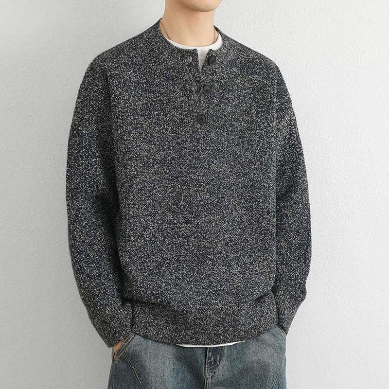 Buddha Stones冬用 Vネック ボタン リブデザイン 暖かい メンズ 長袖 ニットセーター - image 19
