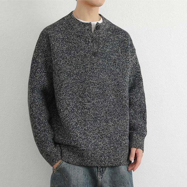 Buddha Stones冬用 Vネック ボタン リブデザイン 暖かい メンズ 長袖 ニットセーター - image 22