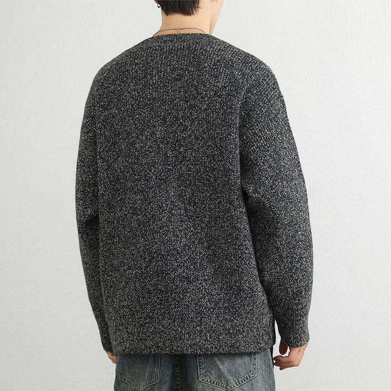 Buddha Stones冬用 Vネック ボタン リブデザイン 暖かい メンズ 長袖 ニットセーター - image 21