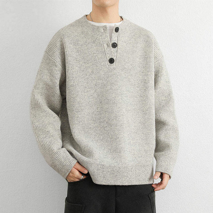 Buddha Stones冬用 Vネック ボタン リブデザイン 暖かい メンズ 長袖 ニットセーター - image 6