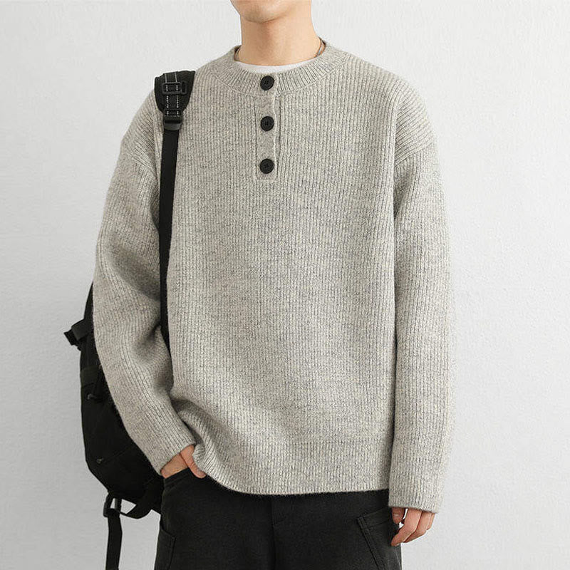 Buddha Stones冬用 Vネック ボタン リブデザイン 暖かい メンズ 長袖 ニットセーター - image 10