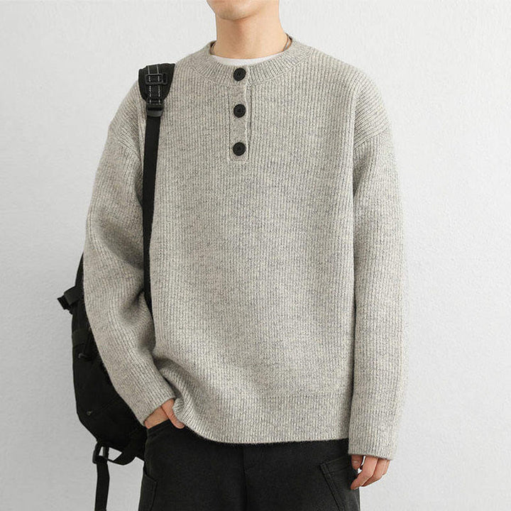 Buddha Stones冬用 Vネック ボタン リブデザイン 暖かい メンズ 長袖 ニットセーター - image 10