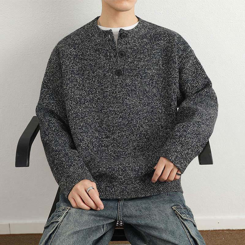 Buddha Stones冬用 Vネック ボタン リブデザイン 暖かい メンズ 長袖 ニットセーター - image 23