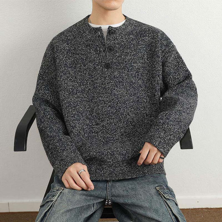 Buddha Stones冬用 Vネック ボタン リブデザイン 暖かい メンズ 長袖 ニットセーター - image 23