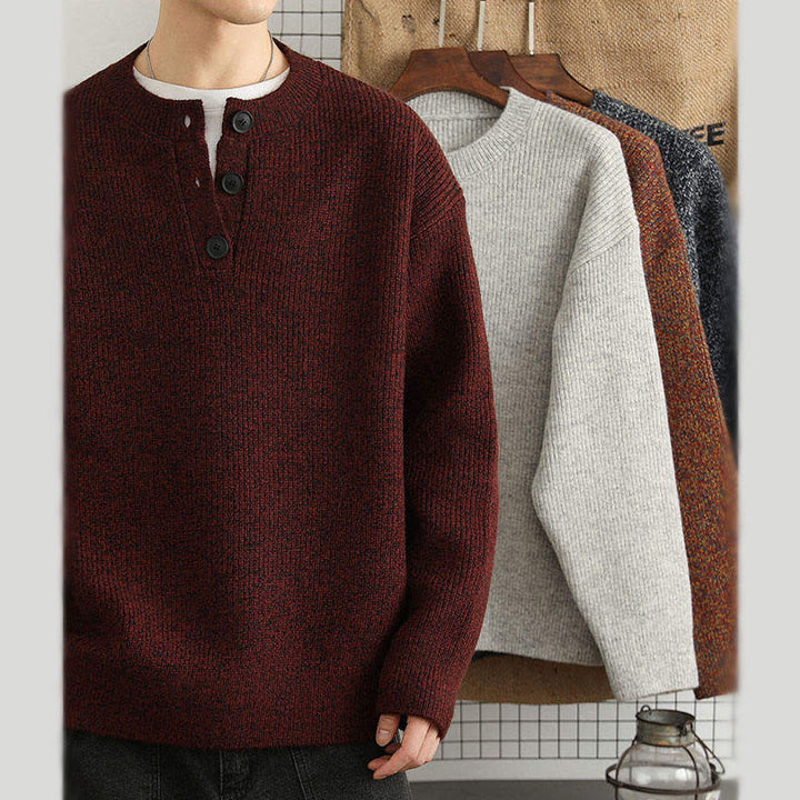Buddha Stones冬用 Vネック ボタン リブデザイン 暖かい メンズ 長袖 ニットセーター - image 17