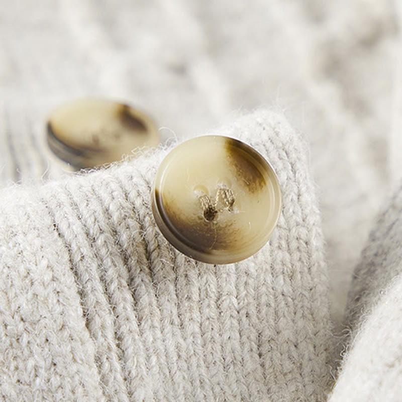 Buddha Stones冬用クルーネック 3つボタン ツイストデザイン 暖かい メンズ 長袖 ニットセーター - image 7