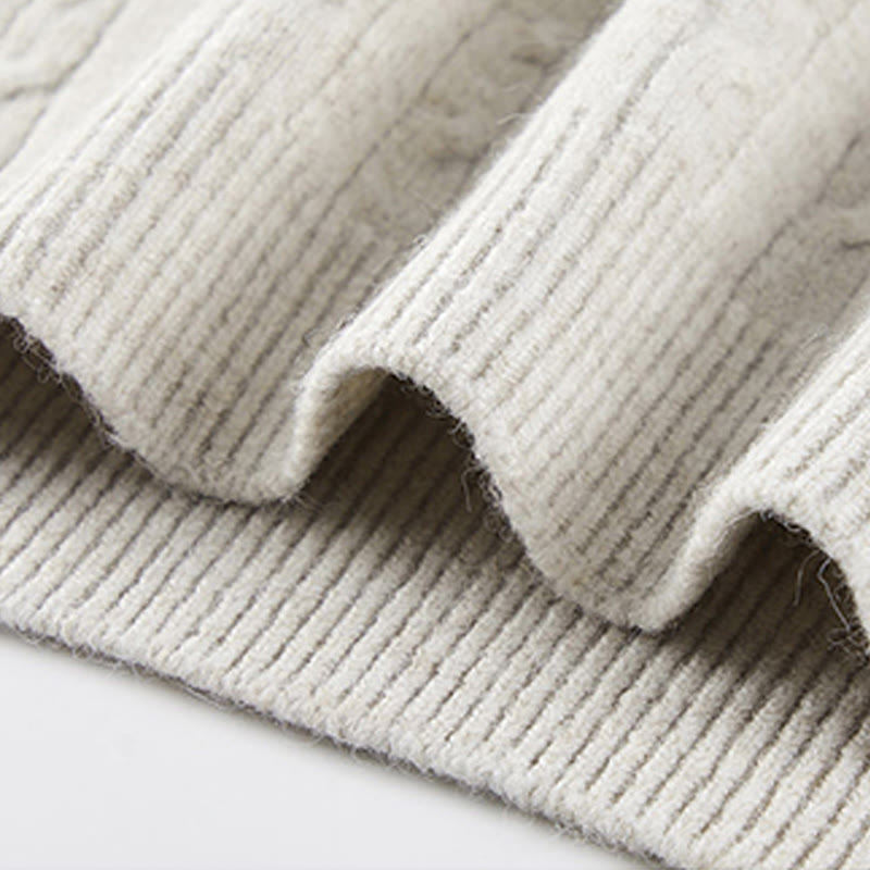 Buddha Stones冬用クルーネック 3つボタン ツイストデザイン 暖かい メンズ 長袖 ニットセーター - image 9