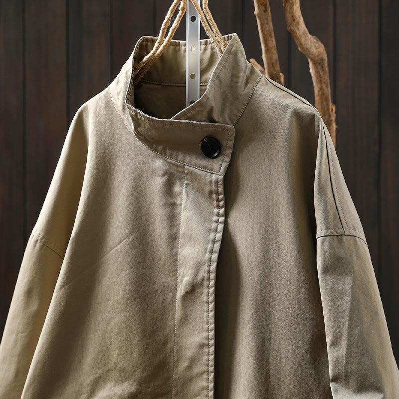 Buddha Stones秋ボタン 長袖 ミドル丈 コットン レディース ジャケット ポケット付き - image 4